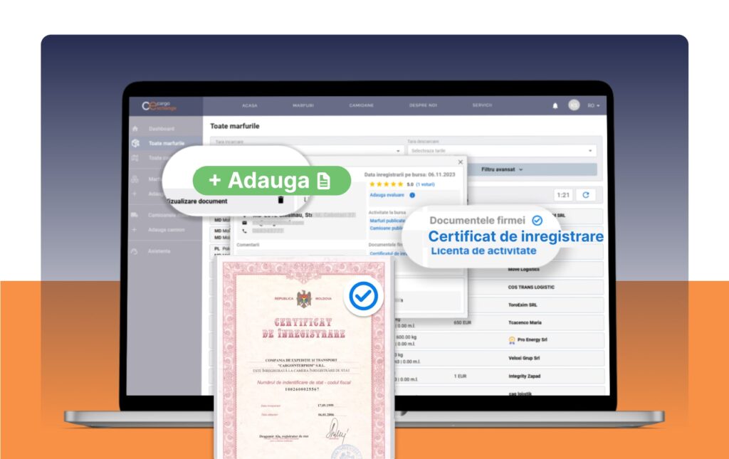 Functie Adaugare Documente pe Firma, CargoExchange